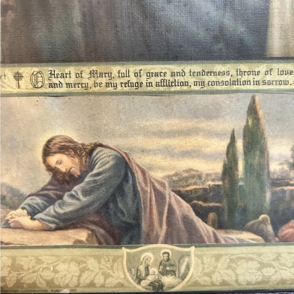 Antique Immaculate Heart of Mary Lithograph Christian Catholic 12x18 - Picture 3 of 6